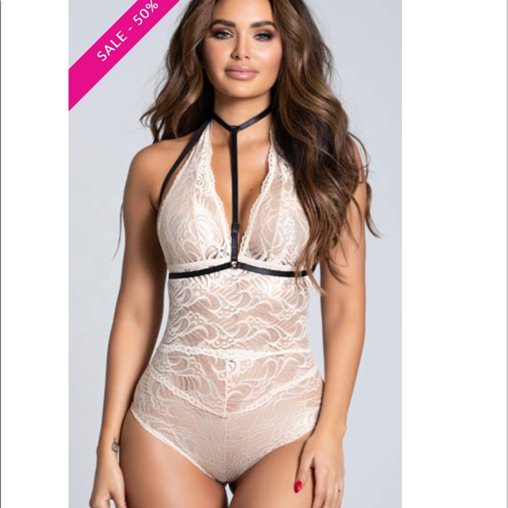 Lace Halter w harness teddy Lingerie - Yandy NWT